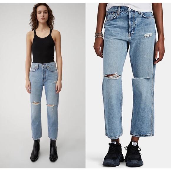 RE/DONE Originals Low Slung Distressed Crop Jeans 188-3WLSLC Size 30 Mid Rise - Picture 2 of 11
